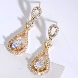 Elegant Silver Sparkly Teardrop Earrings-Gold